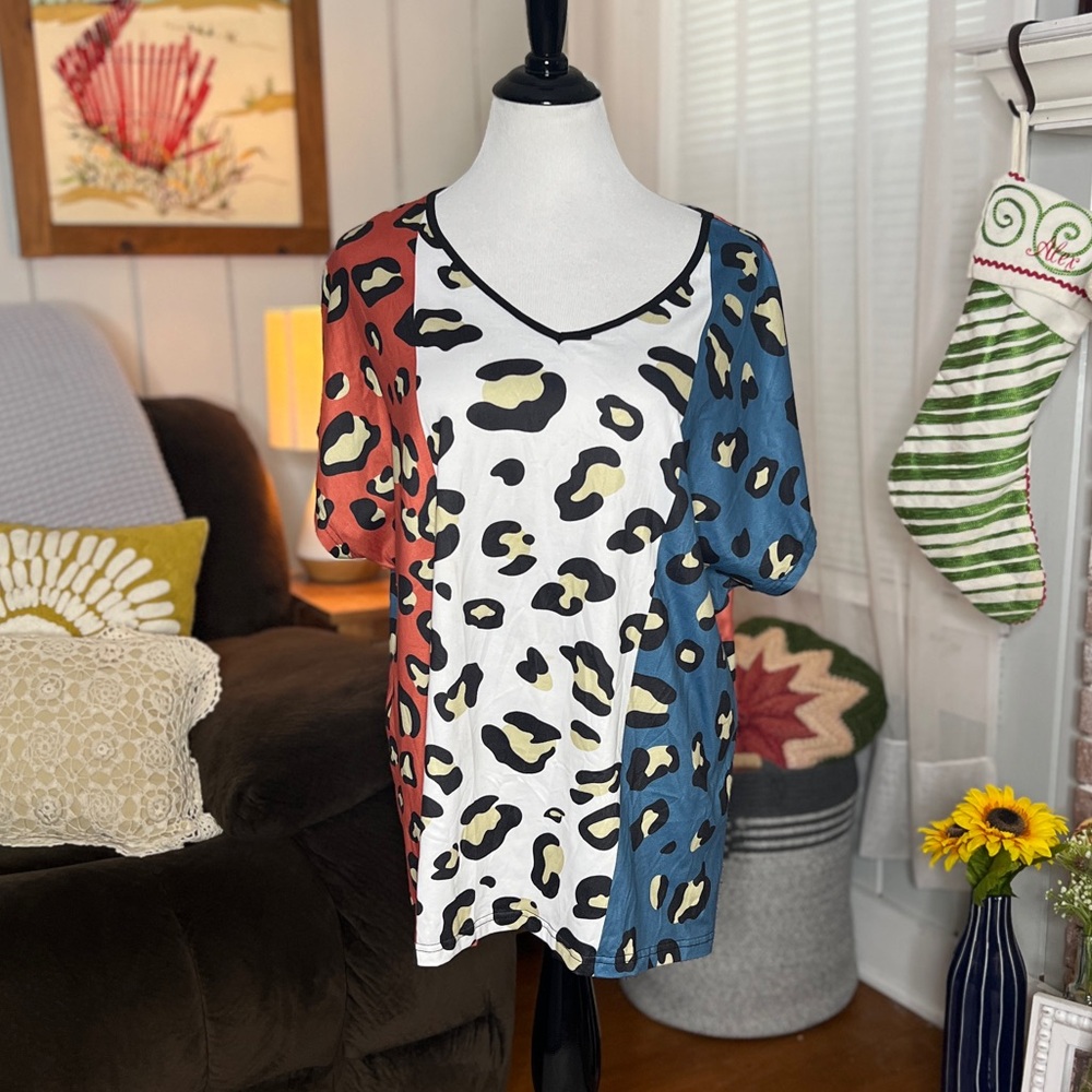 Leopard Print Colorblock T-Shirt Shein
